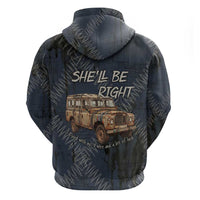 New Zealand She’ll Be Right Zip Hoodie NZ Slang No. 8 Wire Map Pattern