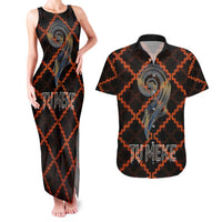 Tu Meke Maori New Zealand Slang Couples Matching Tank Maxi Dress and Hawaiian Shirt with Glow Neon Step Style TS04 Black Orange - Polynesian Pride