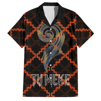 Tu Meke Maori New Zealand Slang Family Matching Mermaid Dress and Hawaiian Shirt with Glow Neon Step Style TS04 Dad's Shirt - Short Sleeve Black Orange - Polynesian Pride