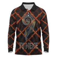 Tu Meke Maori New Zealand Slang Long Sleeve Polo Shirt with Glow Neon Step Style TS04 Black Orange - Polynesian Pride