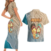 Kiwi Jandal Beach Life Couples Matching Short Sleeve Bodycon Dress and Hawaiian Shirt New Zealand Flip Flops Ocean Wave Surf Style TS04 - Polynesian Pride