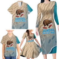 Kiwi Jandal Beach Life Family Matching Long Sleeve Bodycon Dress and Hawaiian Shirt New Zealand Flip Flops Ocean Wave Surf Style TS04 - Polynesian Pride