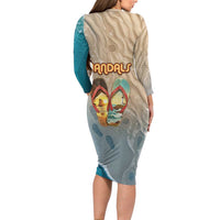 Kiwi Jandal Beach Life Family Matching Long Sleeve Bodycon Dress and Hawaiian Shirt New Zealand Flip Flops Ocean Wave Surf Style TS04 - Polynesian Pride
