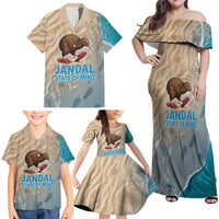 Kiwi Jandal Beach Life Family Matching Off Shoulder Maxi Dress and Hawaiian Shirt New Zealand Flip Flops Ocean Wave Surf Style TS04 - Polynesian Pride