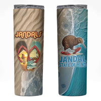 Kiwi Jandal Beach Life Skinny Tumbler New Zealand Flip Flops Ocean Wave Surf Style TS04 Beige Cyan - Polynesian Pride