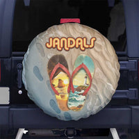 Kiwi Jandal Beach Life Spare Tire Cover New Zealand Flip Flops Ocean Wave Surf Style TS04 No hole Beige Cyan - Polynesian Pride