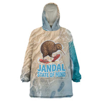 Kiwi Jandal Beach Life Wearable Blanket Hoodie New Zealand Flip Flops Ocean Wave Surf Style TS04 One Size Beige Cyan - Polynesian Pride