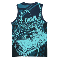 Chuuk Deep Into Truk Lagoon Basketball Jersey Polynesian Tribal Pattern Wreck Diving Teal Ship Art TS04 - Polynesian Pride