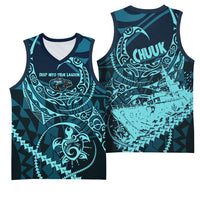 Chuuk Deep Into Truk Lagoon Basketball Jersey Polynesian Tribal Pattern Wreck Diving Teal Ship Art TS04 - Polynesian Pride
