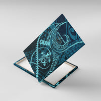 Chuuk Deep Into Truk Lagoon Canvas Wall Art Polynesian Tribal Pattern Wreck Diving Teal Ship Art TS04 With Frame Blue Black - Polynesian Pride