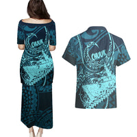 Chuuk Deep Into Truk Lagoon Couples Matching Puletasi and Hawaiian Shirt Polynesian Tribal Pattern Wreck Diving Teal Ship Art TS04 - Polynesian Pride