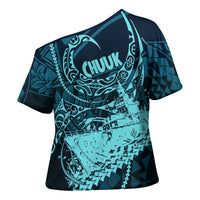 Chuuk Deep Into Truk Lagoon Cross Shoulder Shirt Polynesian Tribal Pattern Wreck Diving Teal Ship Art TS04 - Polynesian Pride