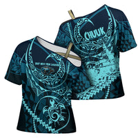 Chuuk Deep Into Truk Lagoon Cross Shoulder Shirt Polynesian Tribal Pattern Wreck Diving Teal Ship Art TS04 - Polynesian Pride