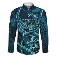 Chuuk Deep Into Truk Lagoon Family Matching Long Sleeve Bodycon Dress and Hawaiian Shirt Polynesian Tribal Pattern Wreck Diving Teal Ship Art TS04 Dad's Shirt - Long Sleeve Blue Black - Polynesian Pride