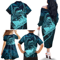 Chuuk Deep Into Truk Lagoon Family Matching Off The Shoulder Long Sleeve Dress and Hawaiian Shirt Polynesian Tribal Pattern Wreck Diving Teal Ship Art TS04 - Polynesian Pride