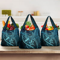 Chuuk Deep Into Truk Lagoon Grocery Bag Polynesian Tribal Pattern Wreck Diving Teal Ship Art TS04 3-pack One Size Blue Black - Polynesian Pride