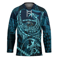 Chuuk Deep Into Truk Lagoon Hockey Jersey Polynesian Tribal Pattern Wreck Diving Teal Ship Art TS04 Unisex Blue Black - Polynesian Pride
