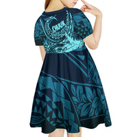 Chuuk Deep Into Truk Lagoon Kid Short Sleeve Dress Polynesian Tribal Pattern Wreck Diving Teal Ship Art TS04 - Polynesian Pride