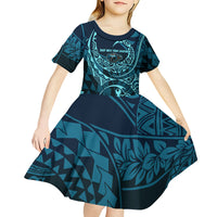 Chuuk Deep Into Truk Lagoon Kid Short Sleeve Dress Polynesian Tribal Pattern Wreck Diving Teal Ship Art TS04 - Polynesian Pride