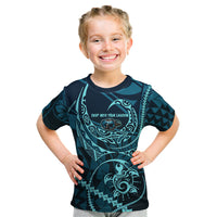 Chuuk Deep Into Truk Lagoon Kid T Shirt Polynesian Tribal Pattern Wreck Diving Teal Ship Art TS04 Blue Black - Polynesian Pride