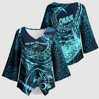 Chuuk Deep Into Truk Lagoon Kimono Sleeve Blouse Polynesian Tribal Pattern Wreck Diving Teal Ship Art TS04 - Polynesian Pride