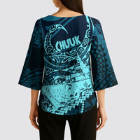 Chuuk Deep Into Truk Lagoon Kimono Sleeve Blouse Polynesian Tribal Pattern Wreck Diving Teal Ship Art TS04 - Polynesian Pride