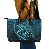 Chuuk Deep Into Truk Lagoon Leather Tote Bag Polynesian Tribal Pattern Wreck Diving Teal Ship Art TS04 - Polynesian Pride