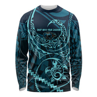 Chuuk Deep Into Truk Lagoon Long Sleeve Shirt Polynesian Tribal Pattern Wreck Diving Teal Ship Art TS04 Unisex Blue Black - Polynesian Pride