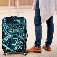 Chuuk Deep Into Truk Lagoon Luggage Cover Polynesian Tribal Pattern Wreck Diving Teal Ship Art TS04 Blue Black - Polynesian Pride