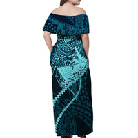 Chuuk Deep Into Truk Lagoon Off Shoulder Maxi Dress Polynesian Tribal Pattern Wreck Diving Teal Ship Art TS04 - Polynesian Pride