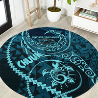 Chuuk Deep Into Truk Lagoon Round Carpet Polynesian Tribal Pattern Wreck Diving Teal Ship Art