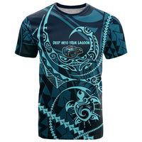 Chuuk Deep Into Truk Lagoon T Shirt Polynesian Tribal Pattern Wreck Diving Teal Ship Art TS04 Blue Black - Polynesian Pride