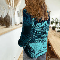 Chuuk Deep Into Truk Lagoon Women Casual Shirt Polynesian Tribal Pattern Wreck Diving Teal Ship Art TS04 - Polynesian Pride