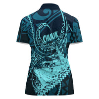 Chuuk Deep Into Truk Lagoon Women Polo Shirt Polynesian Tribal Pattern Wreck Diving Teal Ship Art TS04 - Polynesian Pride