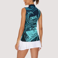 Chuuk Deep Into Truk Lagoon Women Sleeveless Polo Shirt Polynesian Tribal Pattern Wreck Diving Teal Ship Art TS04 - Polynesian Pride