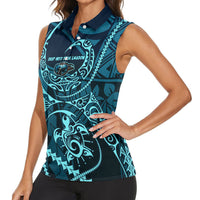 Chuuk Deep Into Truk Lagoon Women Sleeveless Polo Shirt Polynesian Tribal Pattern Wreck Diving Teal Ship Art TS04 - Polynesian Pride