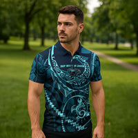 Chuuk Deep Into Truk Lagoon Zipper Polo Shirt Polynesian Tribal Pattern Wreck Diving Teal Ship Art TS04 - Polynesian Pride