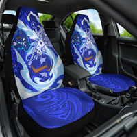 Chuuk Micronesian Roots Car Seat Cover Polynesian Tribal Pattern Hibiscus Flower And Stingray Art TS04 One Size Blue White - Polynesian Pride