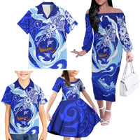 Chuuk Micronesian Roots Family Matching Off The Shoulder Long Sleeve Dress and Hawaiian Shirt Polynesian Tribal Pattern Hibiscus Flower And Stingray Art TS04 - Polynesian Pride