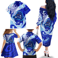 Chuuk Micronesian Roots Family Matching Off The Shoulder Long Sleeve Dress and Hawaiian Shirt Polynesian Tribal Pattern Hibiscus Flower And Stingray Art TS04 - Polynesian Pride