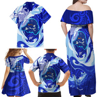 Chuuk Micronesian Roots Family Matching Off Shoulder Maxi Dress and Hawaiian Shirt Polynesian Tribal Pattern Hibiscus Flower And Stingray Art