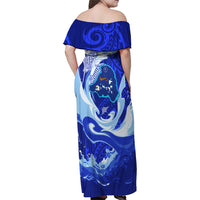 Chuuk Micronesian Roots Family Matching Off Shoulder Maxi Dress and Hawaiian Shirt Polynesian Tribal Pattern Hibiscus Flower And Stingray Art