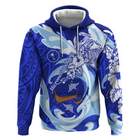 Chuuk Micronesian Roots Hoodie Polynesian Tribal Pattern Hibiscus Flower And Stingray Art TS04 Pullover Hoodie Blue White - Polynesian Pride