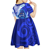 Chuuk Micronesian Roots Kid Short Sleeve Dress Polynesian Tribal Pattern Hibiscus Flower And Stingray Art TS04 - Polynesian Pride