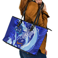 Chuuk Micronesian Roots Leather Tote Bag Polynesian Tribal Pattern Hibiscus Flower And Stingray Art TS04 - Polynesian Pride