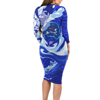 Chuuk Micronesian Roots Long Sleeve Bodycon Dress Polynesian Tribal Pattern Hibiscus Flower And Stingray Art TS04 - Polynesian Pride
