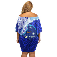 Chuuk Micronesian Roots Off Shoulder Short Dress Polynesian Tribal Pattern Hibiscus Flower And Stingray Art TS04 - Polynesian Pride