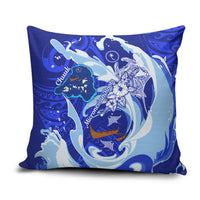 Chuuk Micronesian Roots Pillow Cover Polynesian Tribal Pattern Hibiscus Flower And Stingray Art TS04 Blue White - Polynesian Pride