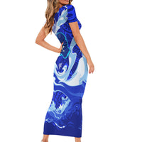 Chuuk Micronesian Roots Short Sleeve Bodycon Dress Polynesian Tribal Pattern Hibiscus Flower And Stingray Art TS04 - Polynesian Pride