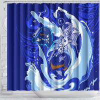 Chuuk Micronesian Roots Shower Curtain Polynesian Tribal Pattern Hibiscus Flower And Stingray Art TS04 - Polynesian Pride